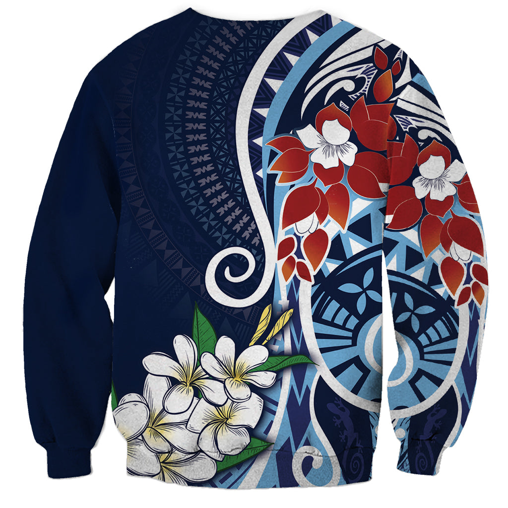 Bula Fiji Tagimaucia Mix Plumeria Masi Tapa Sweatshirt Blue LT7 - Polynesian Pride