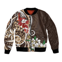 Bula Fiji Tagimaucia Mix Plumeria Masi Tapa Bomber Jacket Brown LT7 Unisex Brown - Polynesian Pride