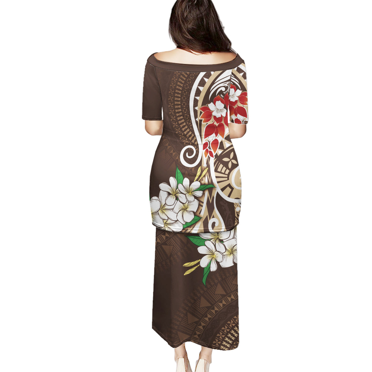 Bula Fiji Tagimaucia Mix Plumeria Masi Tapa Family Matching Puletasi and Hawaiian Shirt Brown LT7 - Polynesian Pride