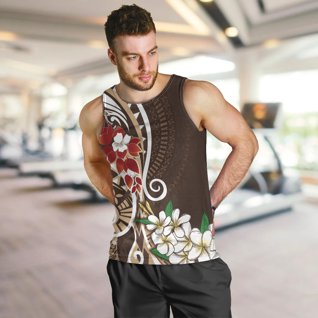 Bula Fiji Tagimaucia Mix Plumeria Masi Tapa Men Tank Top Brown LT7 Brown - Polynesian Pride