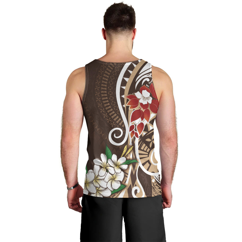 Bula Fiji Tagimaucia Mix Plumeria Masi Tapa Men Tank Top Brown LT7 - Polynesian Pride
