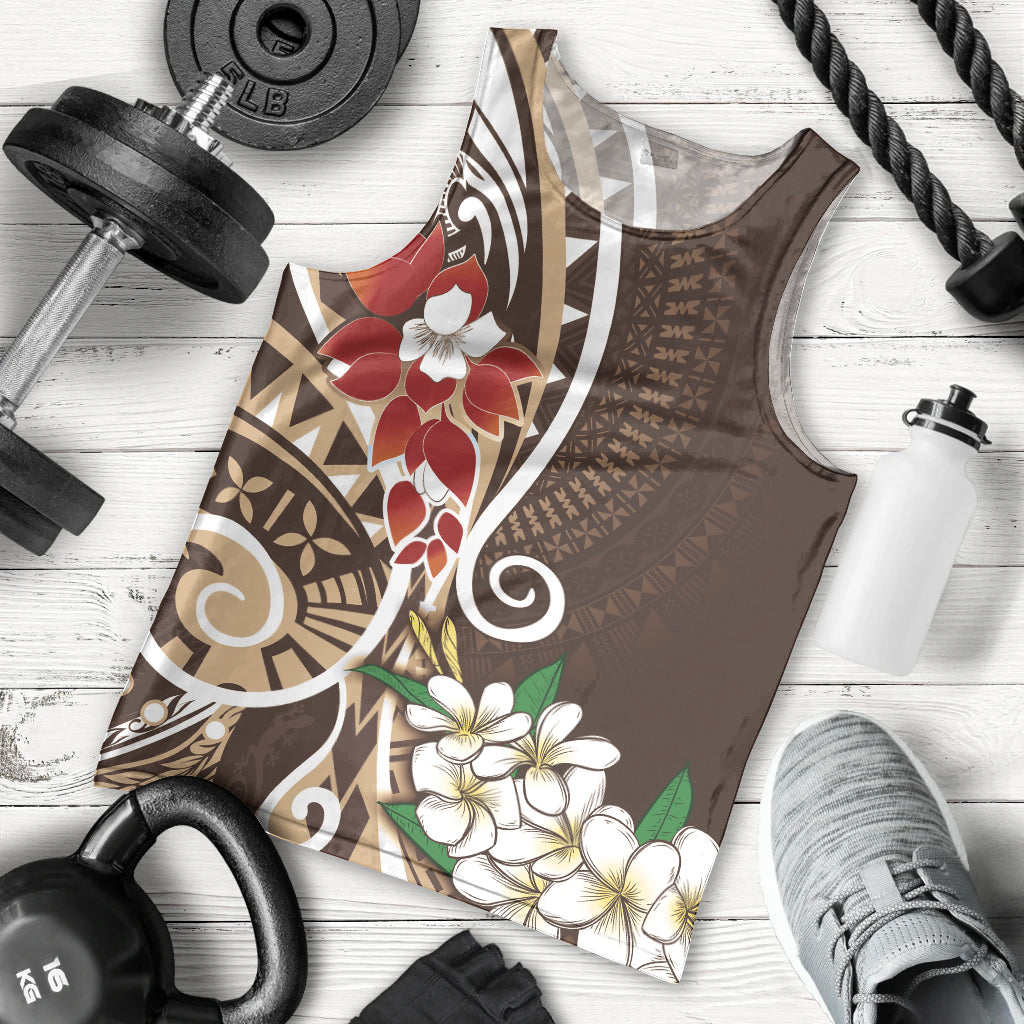 Bula Fiji Tagimaucia Mix Plumeria Masi Tapa Men Tank Top Brown LT7 - Polynesian Pride