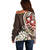 Bula Fiji Tagimaucia Mix Plumeria Masi Tapa Off Shoulder Sweater Brown LT7 - Polynesian Pride