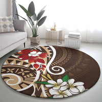Bula Fiji Tagimaucia Mix Plumeria Masi Tapa Round Carpet Brown