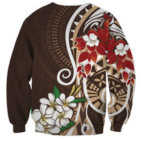 Bula Fiji Tagimaucia Mix Plumeria Masi Tapa Sweatshirt Brown LT7 - Polynesian Pride