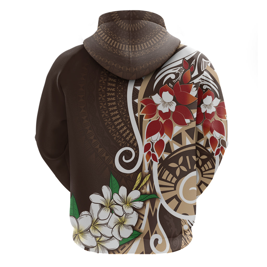 Bula Fiji Tagimaucia Mix Plumeria Masi Tapa Zip Hoodie Brown LT7 - Polynesian Pride