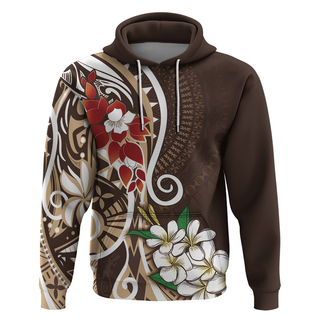 Bula Fiji Tagimaucia Mix Plumeria Masi Tapa Zip Hoodie Brown LT7 Pullover Hoodie Brown - Polynesian Pride