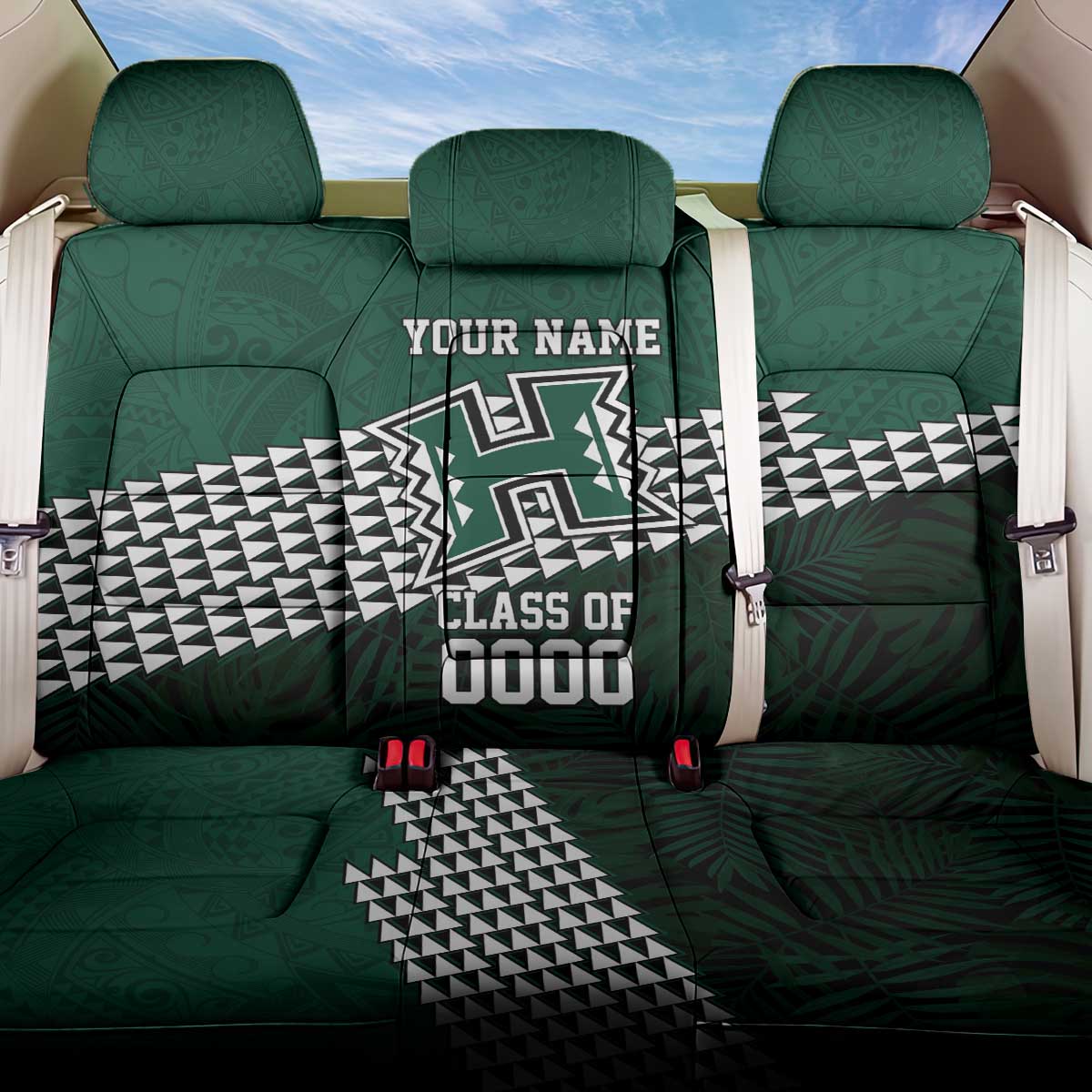 Hawaii Rainbow Warriors Alumni Custom Back Car Seat Cover Kanaka Arrows Tropical Vibes LT7 One Size Green - Polynesian Pride