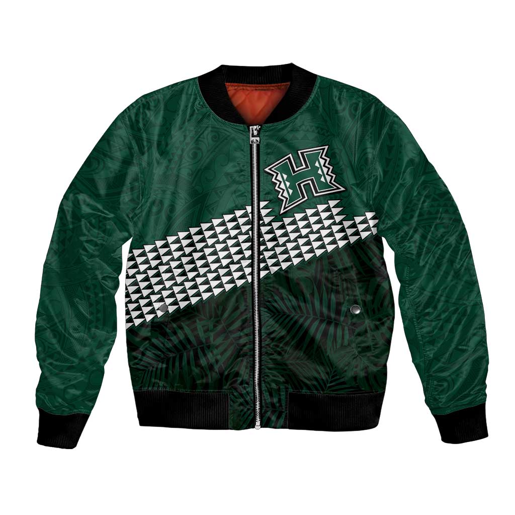 Hawaii Rainbow Warriors Alumni Custom Bomber Jacket Kanaka Arrows Tropical Vibes LT7 Unisex Green - Polynesian Pride