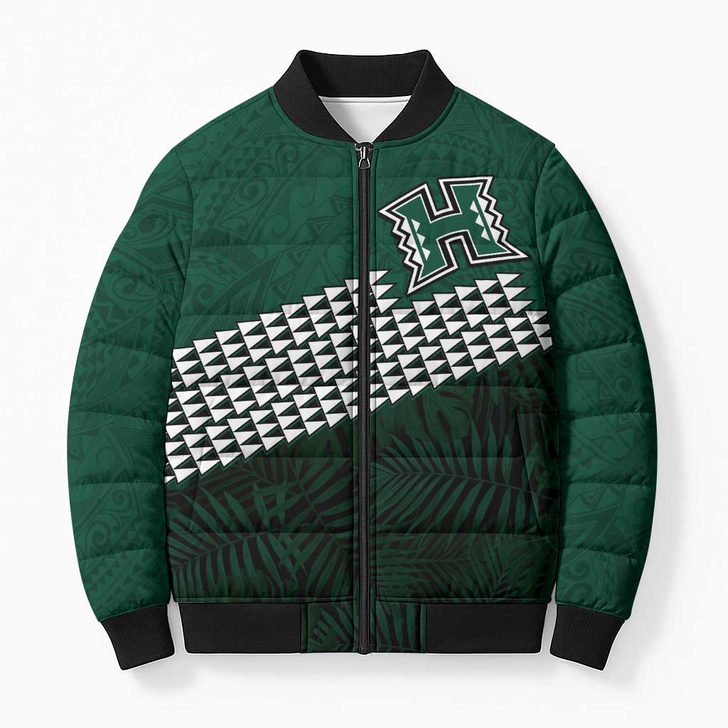 Hawaii Rainbow Warriors Alumni Custom Bomber Puffer Jacket Kanaka Arrows Tropical Vibes LT7 Unisex Green - Polynesian Pride