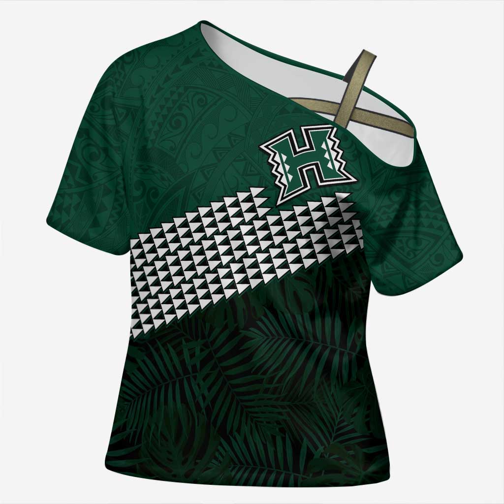 Hawaii Rainbow Warriors Alumni Custom Cross Shoulder Shirt Kanaka Arrows Tropical Vibes LT7 Female Green - Polynesian Pride