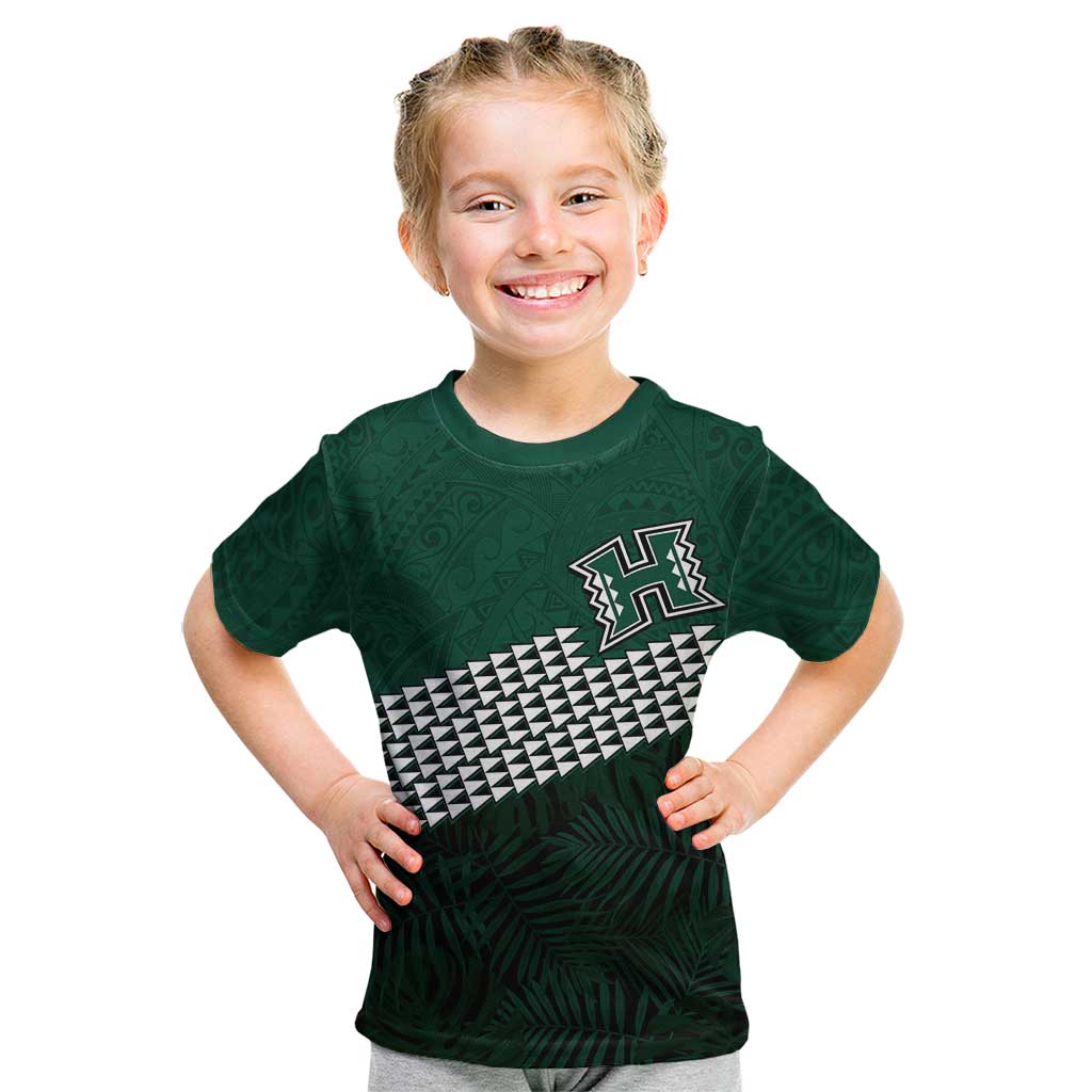 Hawaii Rainbow Warriors Alumni Custom Kid T Shirt Kanaka Arrows Tropical Vibes LT7 Green - Polynesian Pride