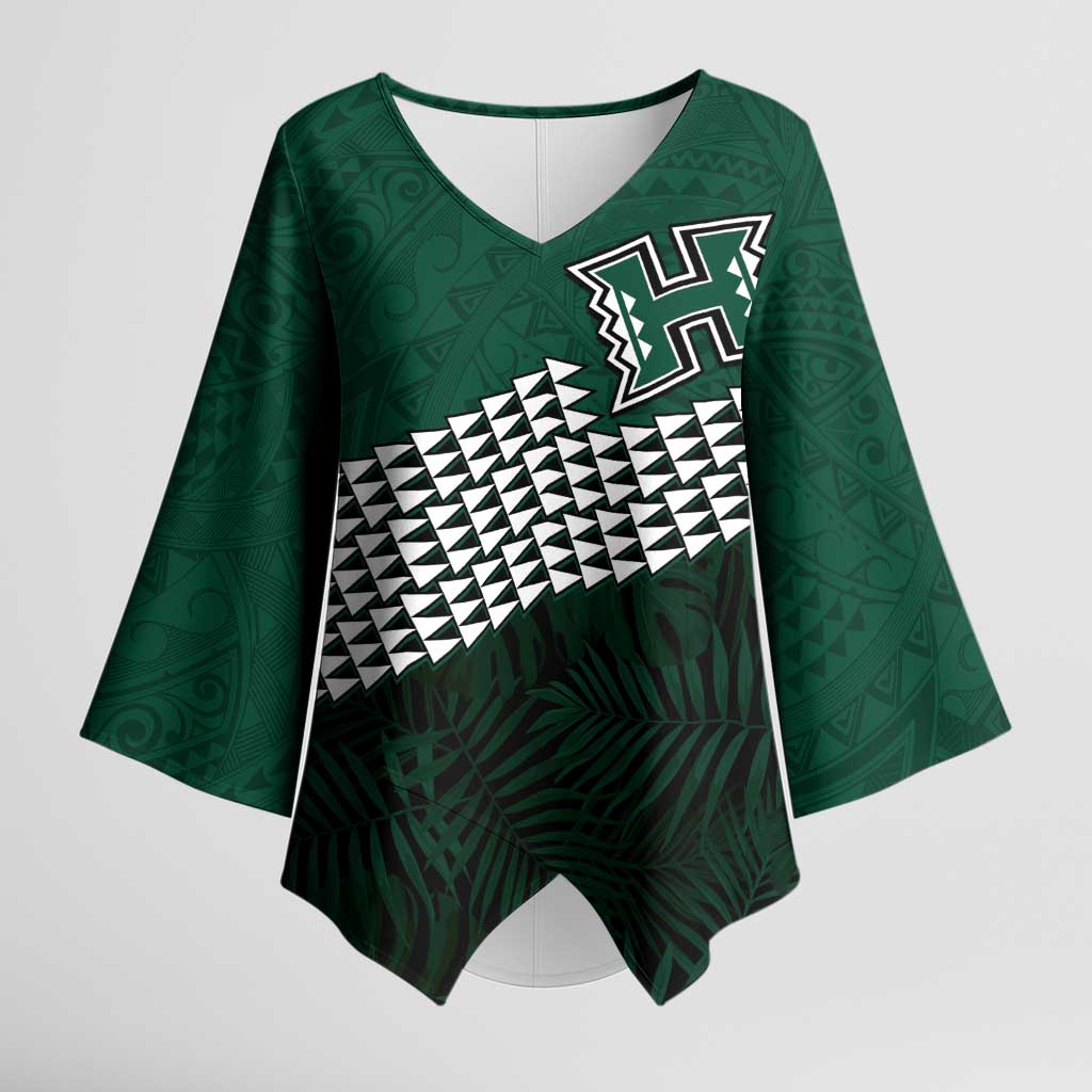 Hawaii Rainbow Warriors Alumni Custom Kimono Sleeve Blouse Kanaka Arrows Tropical Vibes LT7 Female Green - Polynesian Pride