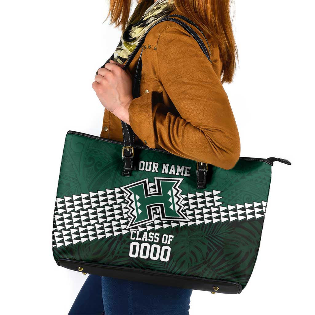 Hawaii Rainbow Warriors Alumni Custom Leather Tote Bag Kanaka Arrows Tropical Vibes LT7 Green - Polynesian Pride