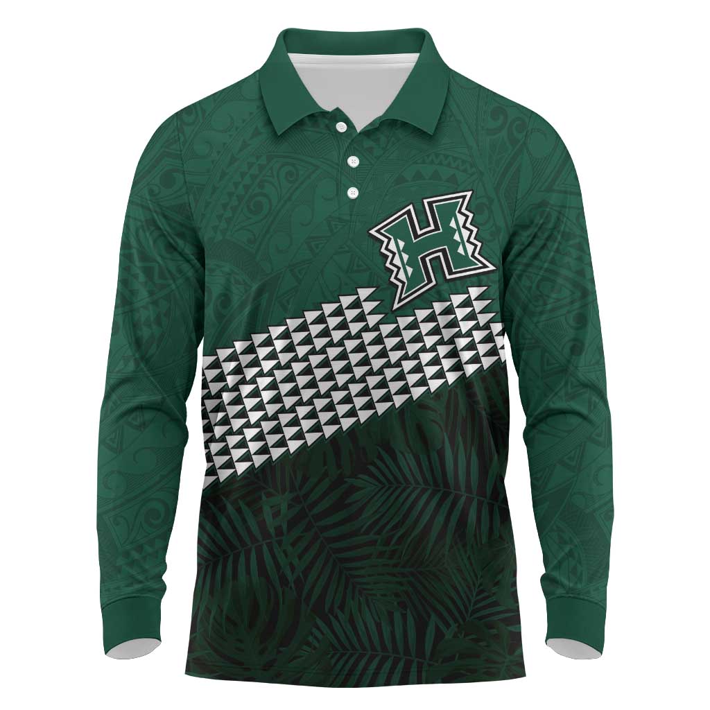 Hawaii Rainbow Warriors Alumni Custom Long Sleeve Polo Shirt Kanaka Arrows Tropical Vibes LT7 Green - Polynesian Pride