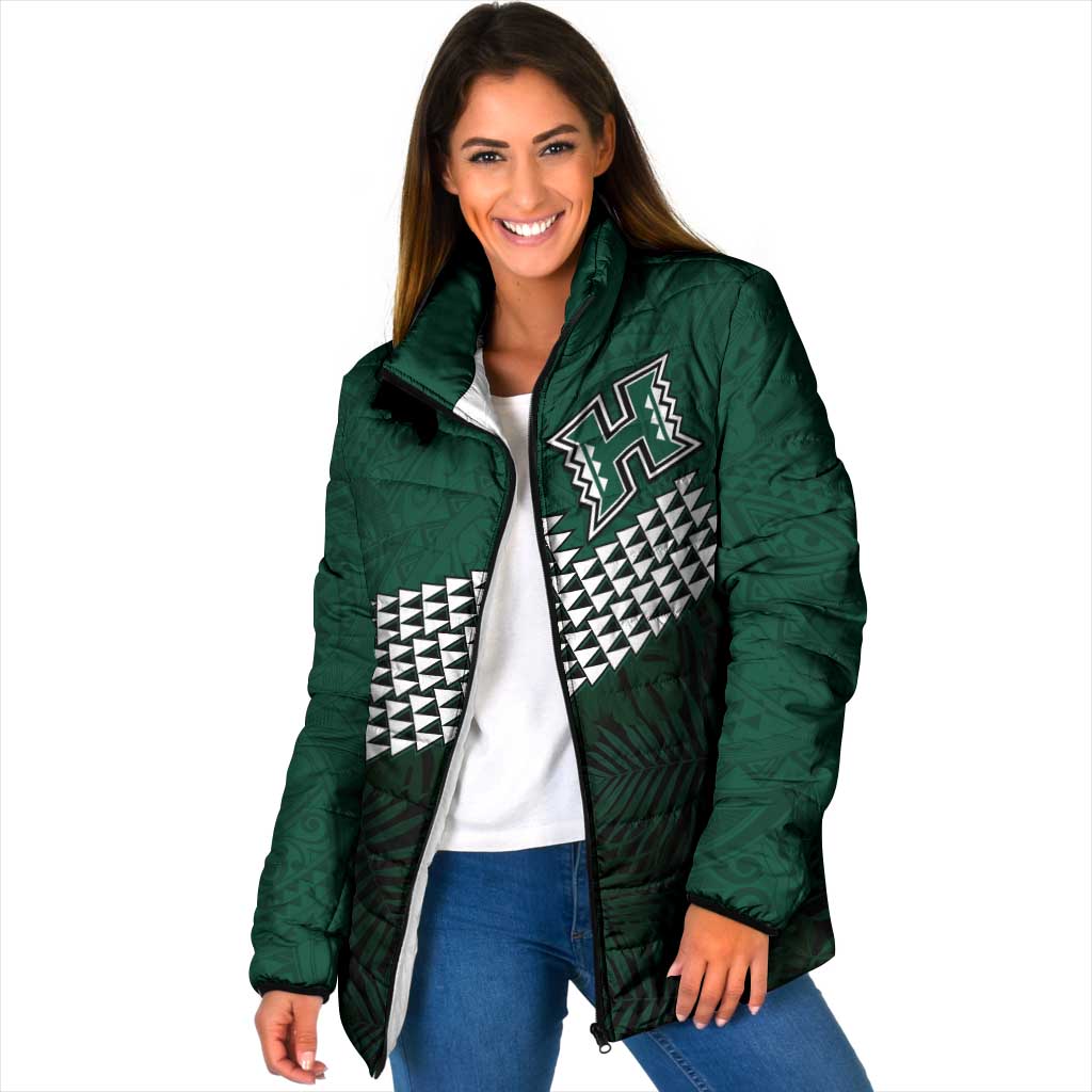 Hawaii Rainbow Warriors Alumni Custom Padded Jacket Kanaka Arrows Tropical Vibes LT7 Women Green - Polynesian Pride