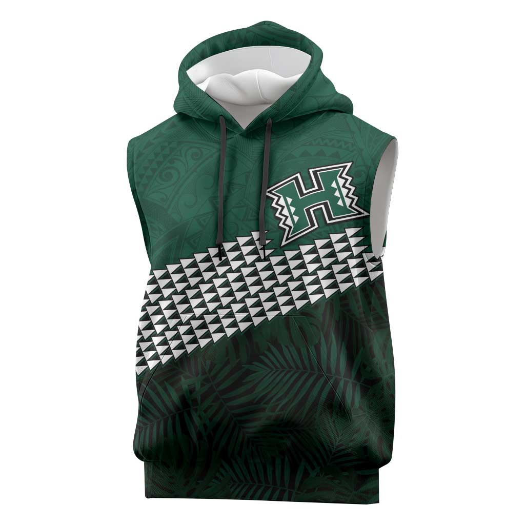 Hawaii Rainbow Warriors Alumni Custom Sleeveless Hoodie Kanaka Arrows Tropical Vibes LT7 Green - Polynesian Pride