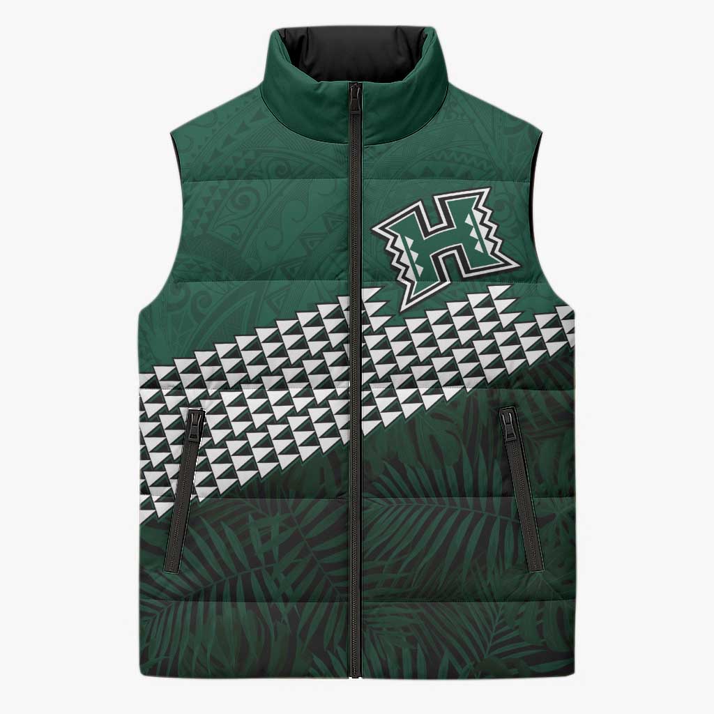 Hawaii Rainbow Warriors Alumni Custom Sleeveless Puffer Jacket Kanaka Arrows Tropical Vibes LT7 Unisex Green - Polynesian Pride