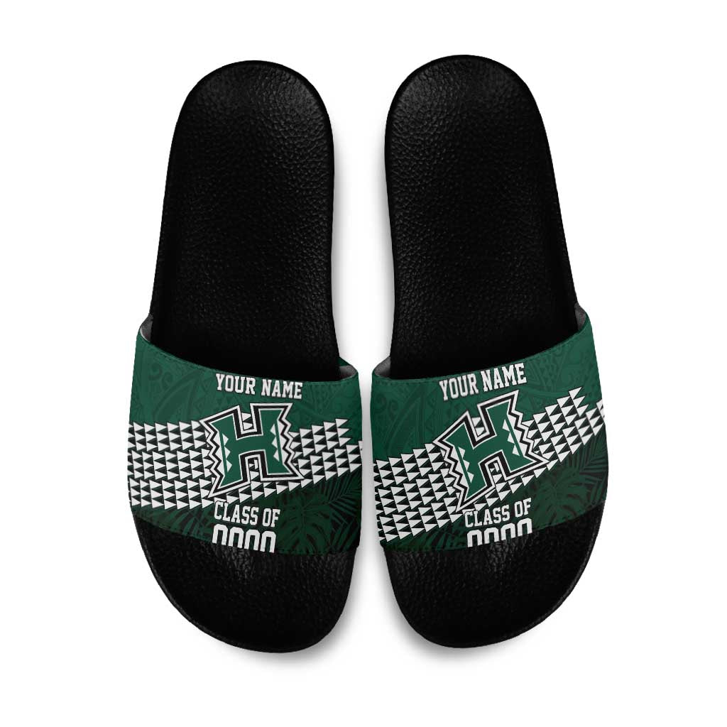 Hawaii Rainbow Warriors Alumni Custom Slide Sandals Kanaka Arrows Tropical Vibes LT7 Green - Polynesian Pride