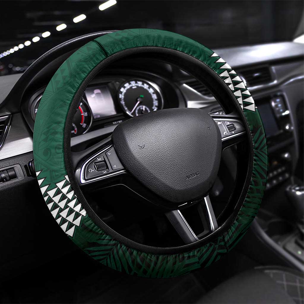 Hawaii Rainbow Warriors Alumni Steering Wheel Cover Kanaka Arrows Tropical Vibes LT7 Universal Fit Green - Polynesian Pride