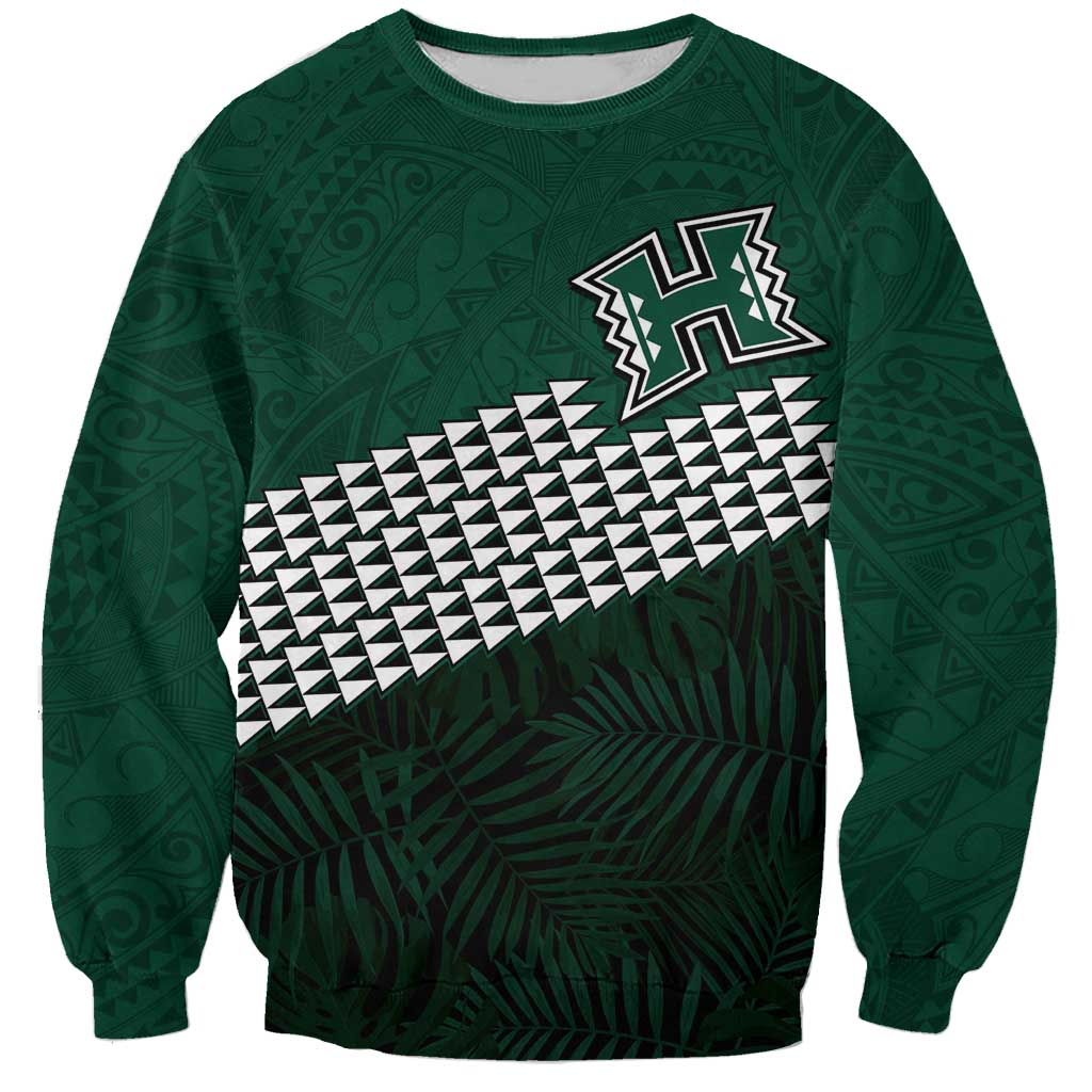Hawaii Rainbow Warriors Alumni Custom Sweatshirt Kanaka Arrows Tropical Vibes LT7 Unisex Green - Polynesian Pride