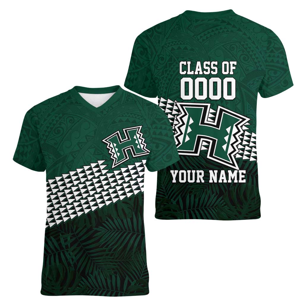 Hawaii Rainbow Warriors Alumni Custom Women V-Neck T-Shirt Kanaka Arrows Tropical Vibes LT7 - Polynesian Pride