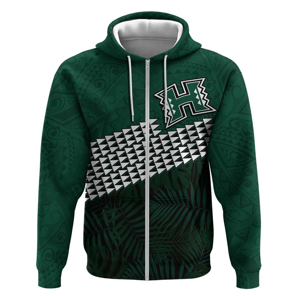 Hawaii Rainbow Warriors Alumni Custom Zip Hoodie Kanaka Arrows Tropical Vibes LT7 Zip Hoodie Green - Polynesian Pride