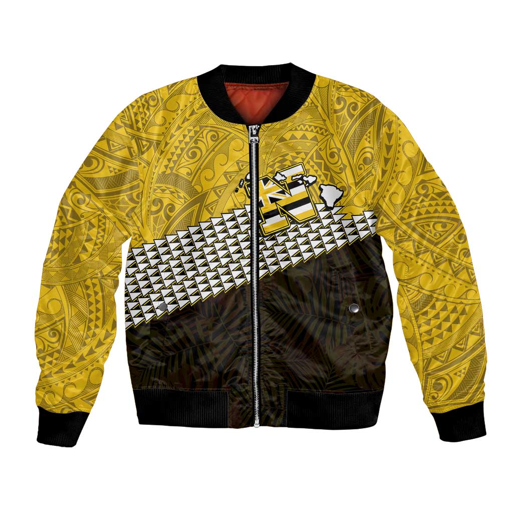 Hawaii Nanakuli High Alumni Custom Bomber Jacket Kanaka Arrows Tropical Vibes LT7 Unisex Yellow Black - Polynesian Pride