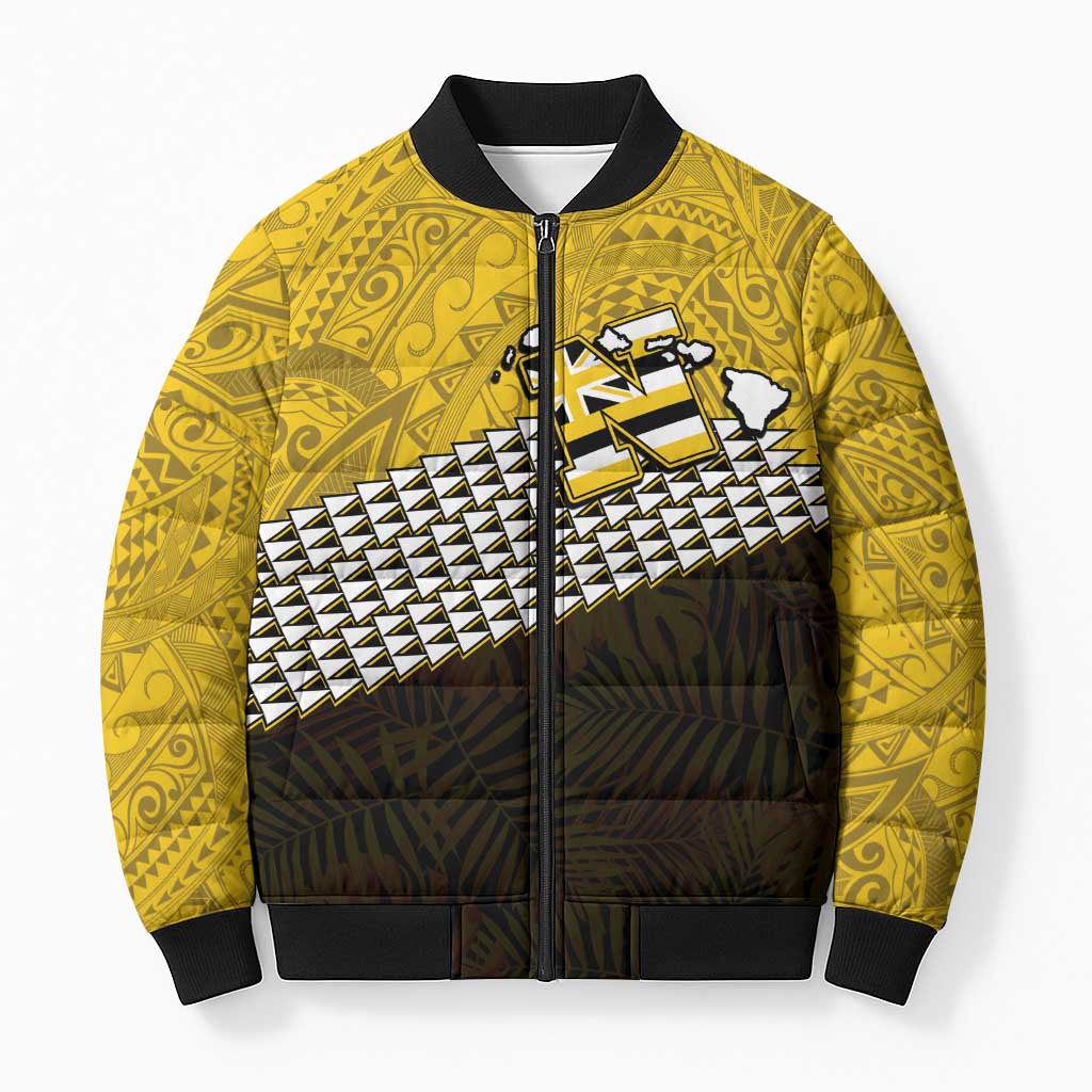 Hawaii Nanakuli High Alumni Custom Bomber Puffer Jacket Kanaka Arrows Tropical Vibes LT7 Unisex Yellow Black - Polynesian Pride