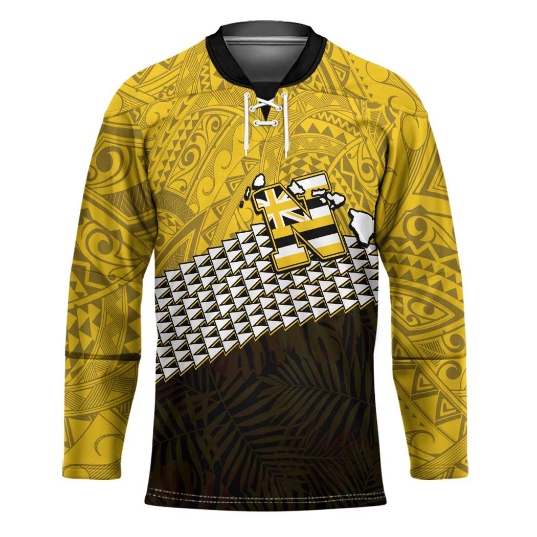 Hawaii Nanakuli High Alumni Custom Hockey Jersey Kanaka Arrows Tropical Vibes LT7 Unisex Yellow Black - Polynesian Pride