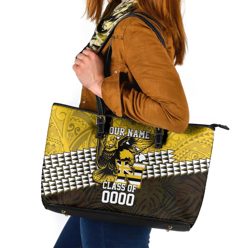 Hawaii Nanakuli High Alumni Custom Leather Tote Bag Kanaka Arrows Tropical Vibes LT7 Yellow Black - Polynesian Pride
