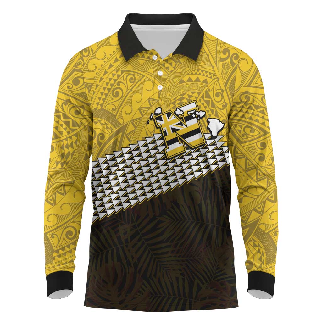 Hawaii Nanakuli High Alumni Custom Long Sleeve Polo Shirt Kanaka Arrows Tropical Vibes LT7 Yellow Black - Polynesian Pride