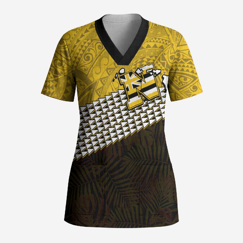 Hawaii Nanakuli High Alumni Custom Scrub Top Kanaka Arrows Tropical Vibes LT7 Adult Yellow Black - Polynesian Pride