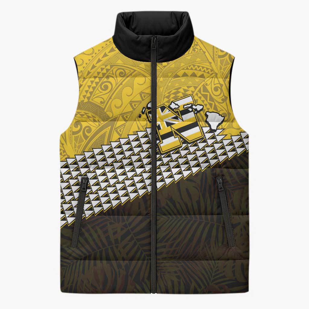 Hawaii Nanakuli High Alumni Custom Sleeveless Puffer Jacket Kanaka Arrows Tropical Vibes LT7 Unisex Yellow Black - Polynesian Pride