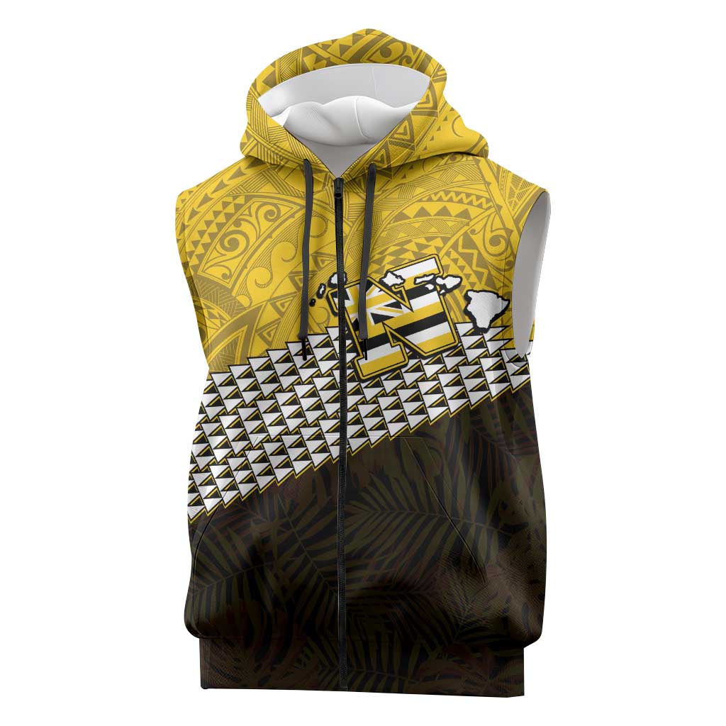 Hawaii Nanakuli High Alumni Custom Sleeveless Zip Hoodie Kanaka Arrows Tropical Vibes LT7 Yellow Black - Polynesian Pride