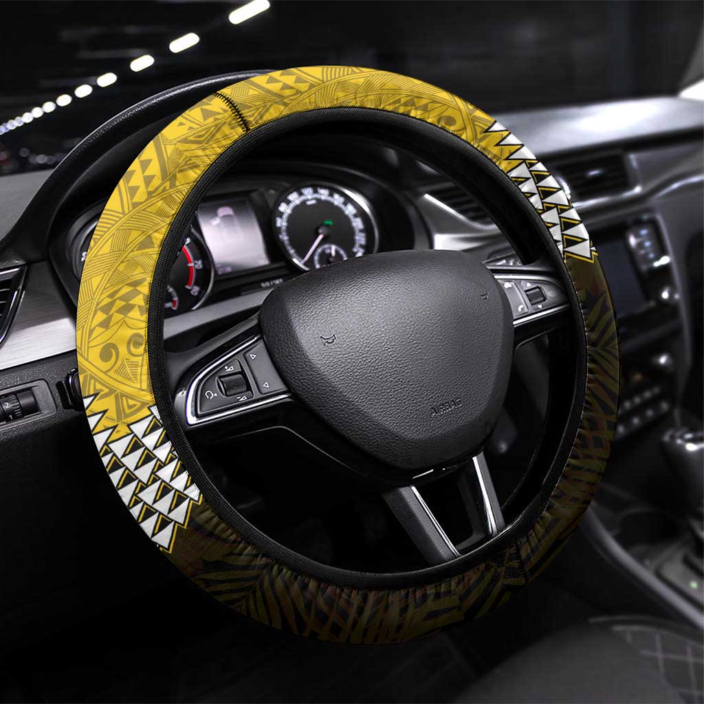 Hawaii Nanakuli High Alumni Steering Wheel Cover Kanaka Arrows Tropical Vibes LT7 Universal Fit Yellow Black - Polynesian Pride