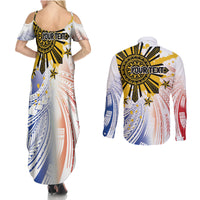 Philippines Independence Day Couples Matching Summer Maxi Dress and Long Sleeve Button Shirt Eagle Mix Filipino Flag Tribal Style