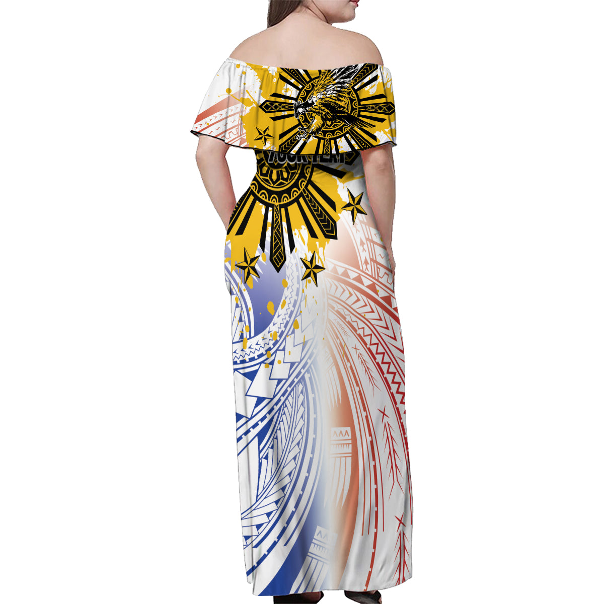 Philippines Independence Day Family Matching Off Shoulder Maxi Dress and Hawaiian Shirt Eagle Mix Filipino Flag Tribal Style