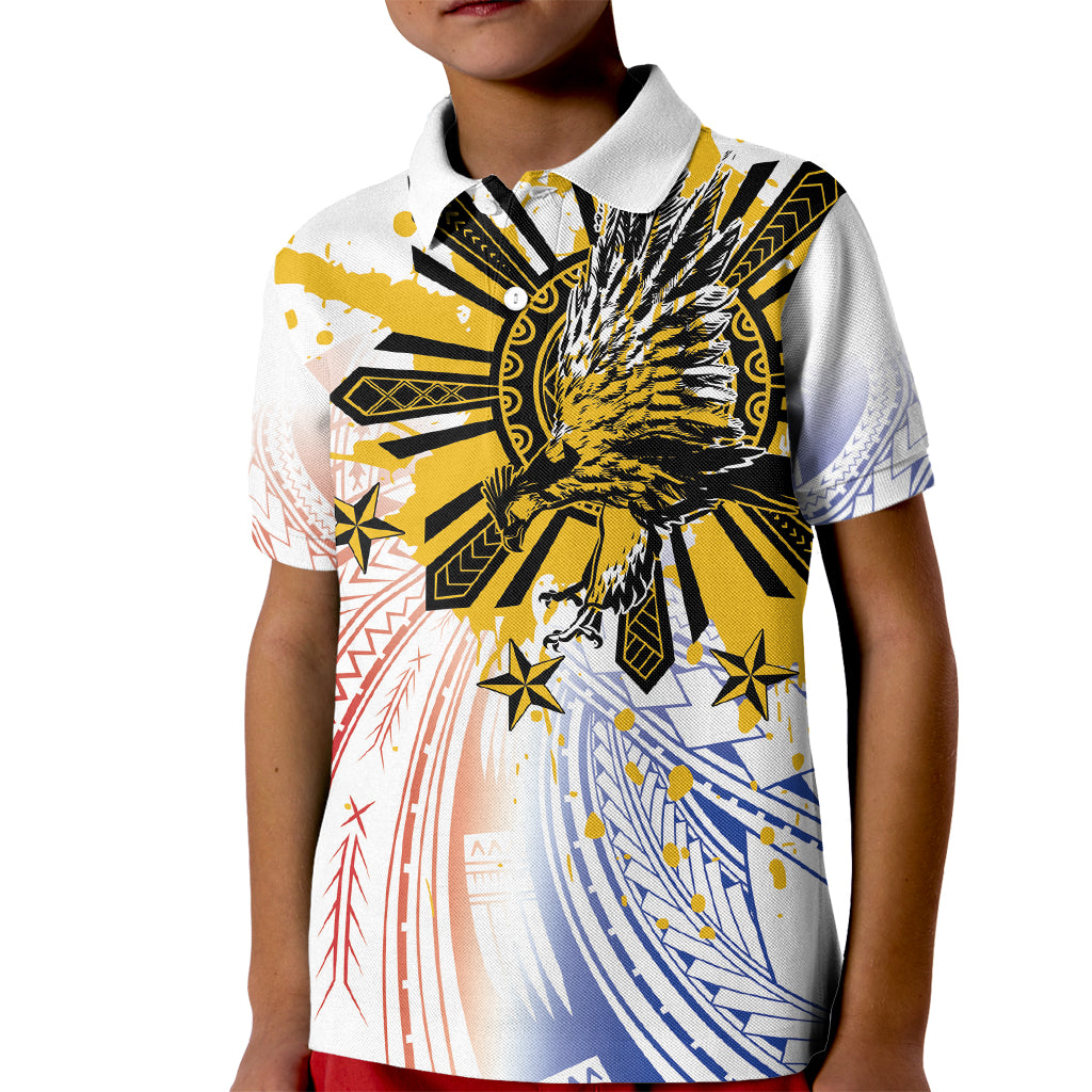 Philippines Independence Day Kid Polo Shirt Eagle Mix Filipino Flag Tribal Style
