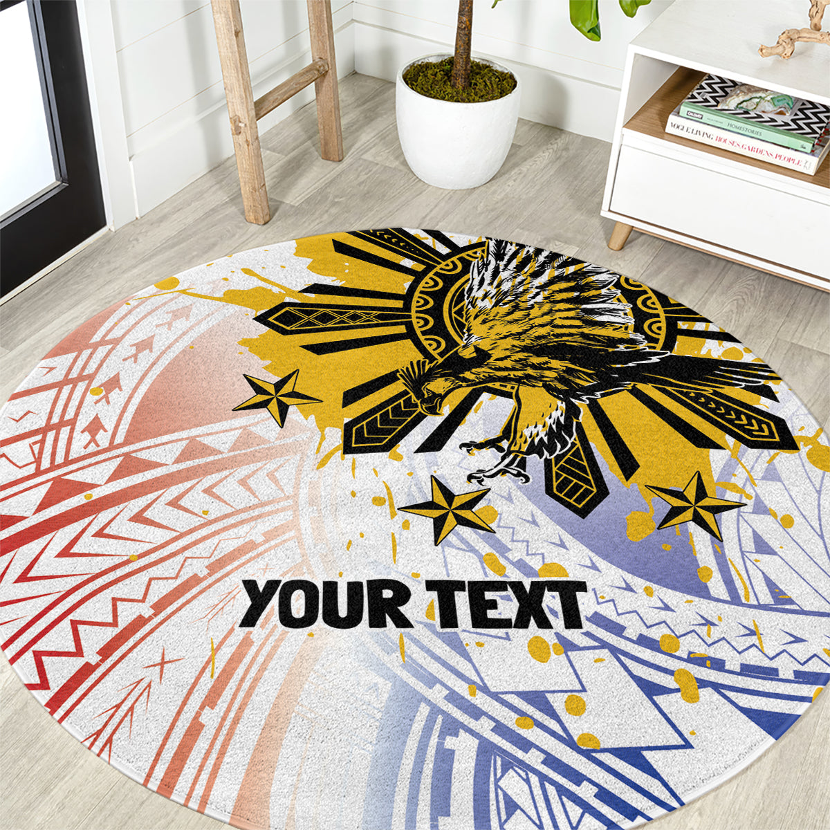 Philippines Independence Day Round Carpet Eagle Mix Filipino Flag Tribal Style