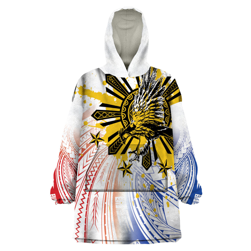 Philippines Independence Day Wearable Blanket Hoodie Eagle Mix Filipino Flag Tribal Style