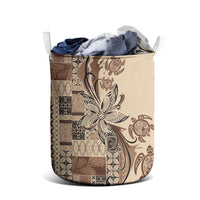 Talofa Samoa Mamanu Siapo Mix Malu Laundry Basket Classic Beige Frangipani and Turtles LT7 - Polynesian Pride