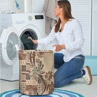 Talofa Samoa Mamanu Siapo Mix Malu Laundry Basket Classic Beige Frangipani and Turtles LT7 - Polynesian Pride