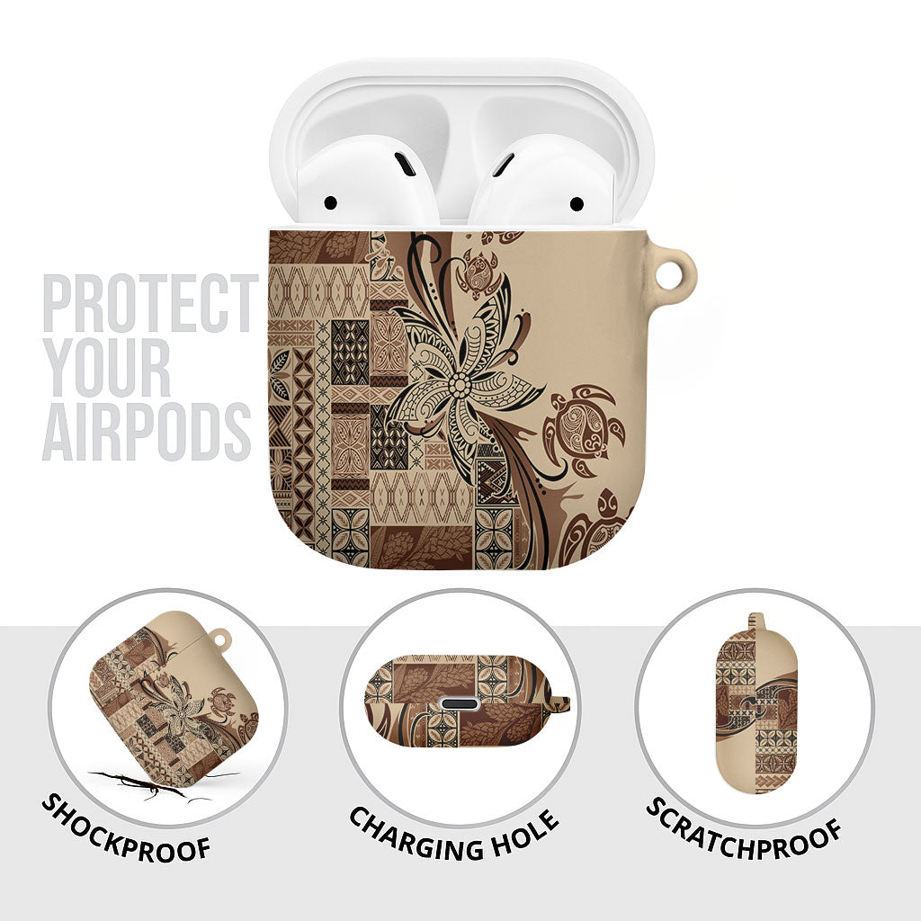 Talofa Samoa Mamanu Siapo Mix Malu AirPods Case Classic Beige Frangipani and Turtles