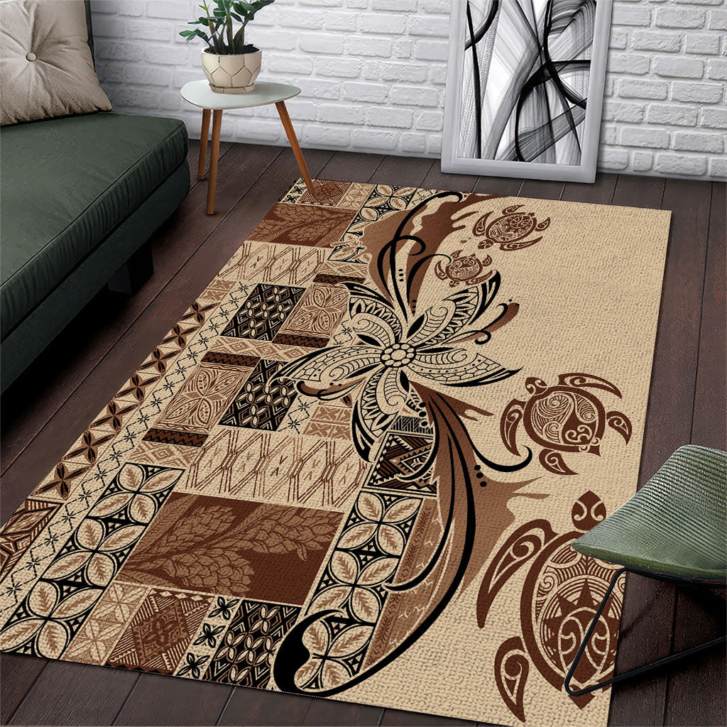 Talofa Samoa Mamanu Siapo Mix Malu Area Rug Classic Beige Frangipani and Turtles LT7 Beige - Polynesian Pride