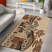 Talofa Samoa Mamanu Siapo Mix Malu Area Rug Classic Beige Frangipani and Turtles LT7 - Polynesian Pride