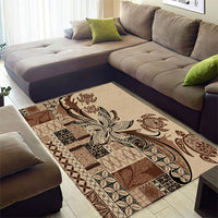 Talofa Samoa Mamanu Siapo Mix Malu Area Rug Classic Beige Frangipani and Turtles LT7 - Polynesian Pride