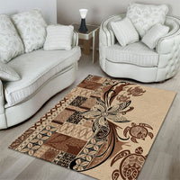 Talofa Samoa Mamanu Siapo Mix Malu Area Rug Classic Beige Frangipani and Turtles LT7 - Polynesian Pride