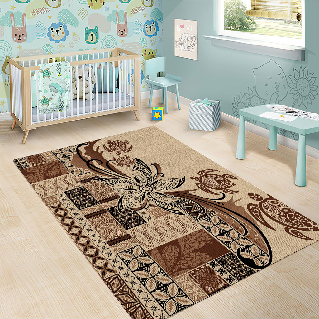 Talofa Samoa Mamanu Siapo Mix Malu Area Rug Classic Beige Frangipani and Turtles LT7 - Polynesian Pride