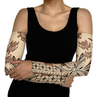 Talofa Samoa Mamanu Siapo Mix Malu Arm Sleeves Classic Beige Frangipani and Turtles
